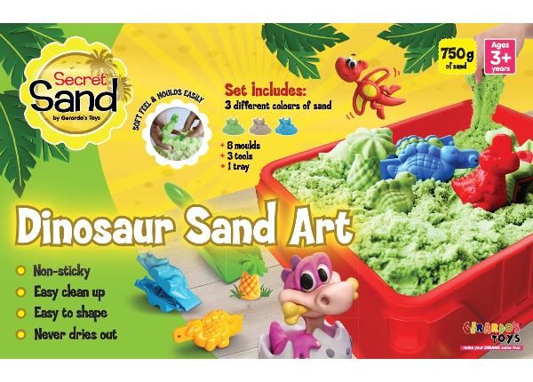 Modelleerimisliiv Dinosauruse komplekt alusega 11 osa Gerardo's Toys Secret Sand 750 g