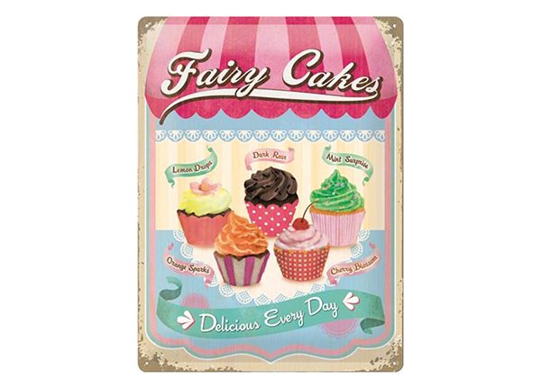 Retro metallposter Fairy Cakes Delicious Every Day 30x40 cm