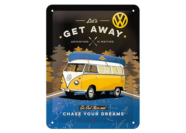 Retro metallposter VW Bulli - Let's Get Away Night 15x20 cm