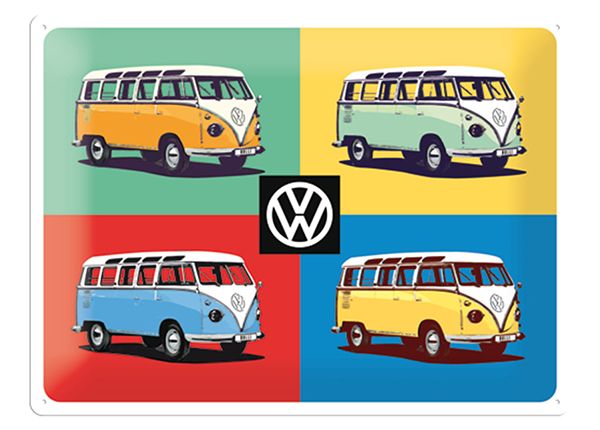 Retro metallposter VW Bulli Pop Art 4 autot 30x40 cm