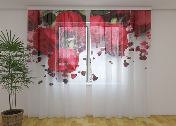 Šifoon-fotokardin Roses and Hearts 240x220 cm