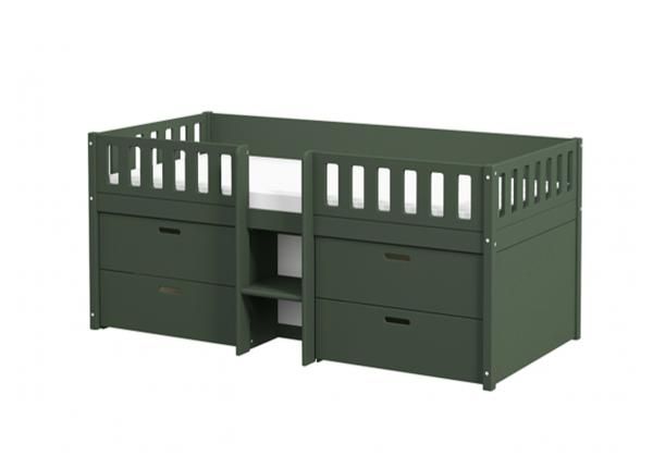 Thuka lastevoodi Viggo poolkõrge sahtlitega, roheline