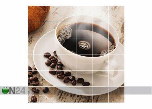 Kleebised seinaplaatidele Steaming coffee cup with coffee beans 120x120 cm