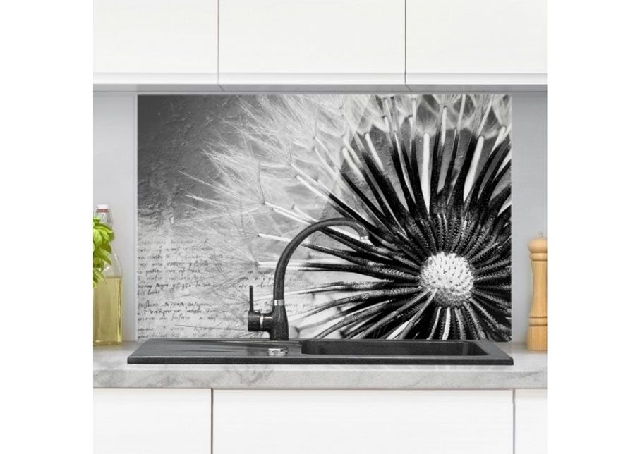 Fotoklaas, köögi tagasein Dandelion Black & White 1, 59x120 cn suurendatud