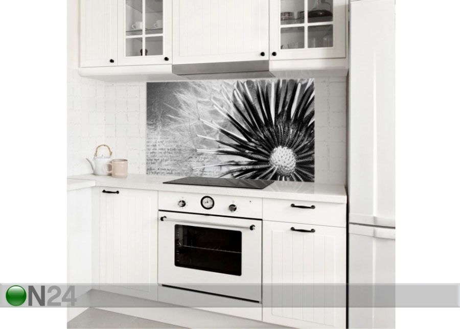 Fotoklaas, köögi tagasein Dandelion Black & White 1, 59x60 cm suurendatud