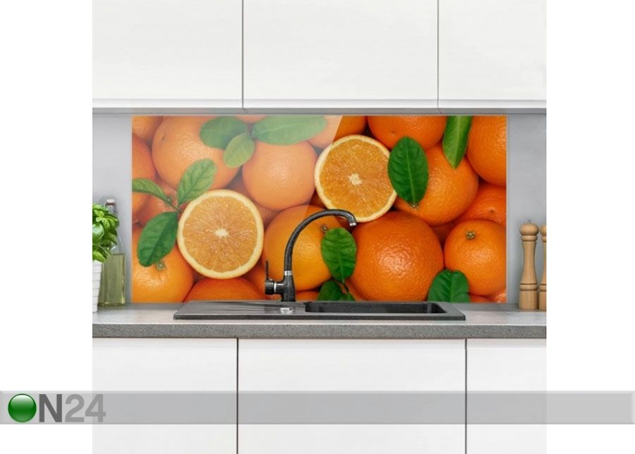 Fotoklaas, köögi tagasein Juicy Oranges 40x80 cm suurendatud