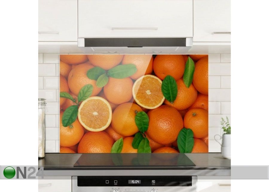 Fotoklaas, köögi tagasein Juicy Oranges 59x80 cm suurendatud