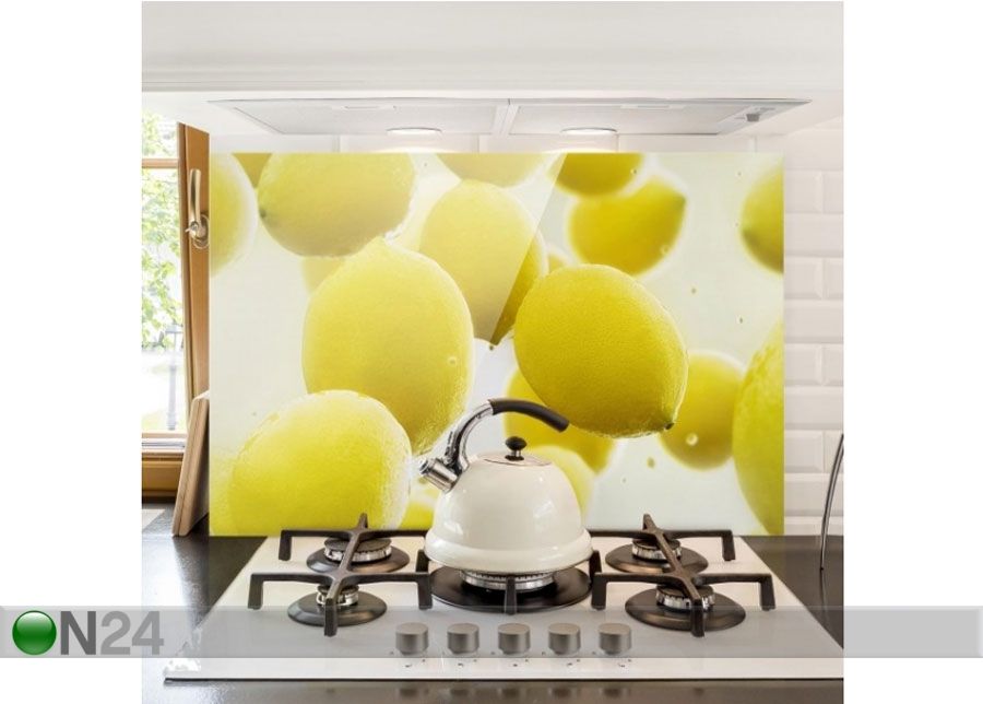 Fotoklaas, köögi tagasein Lemon In The Water 59x90 cm suurendatud