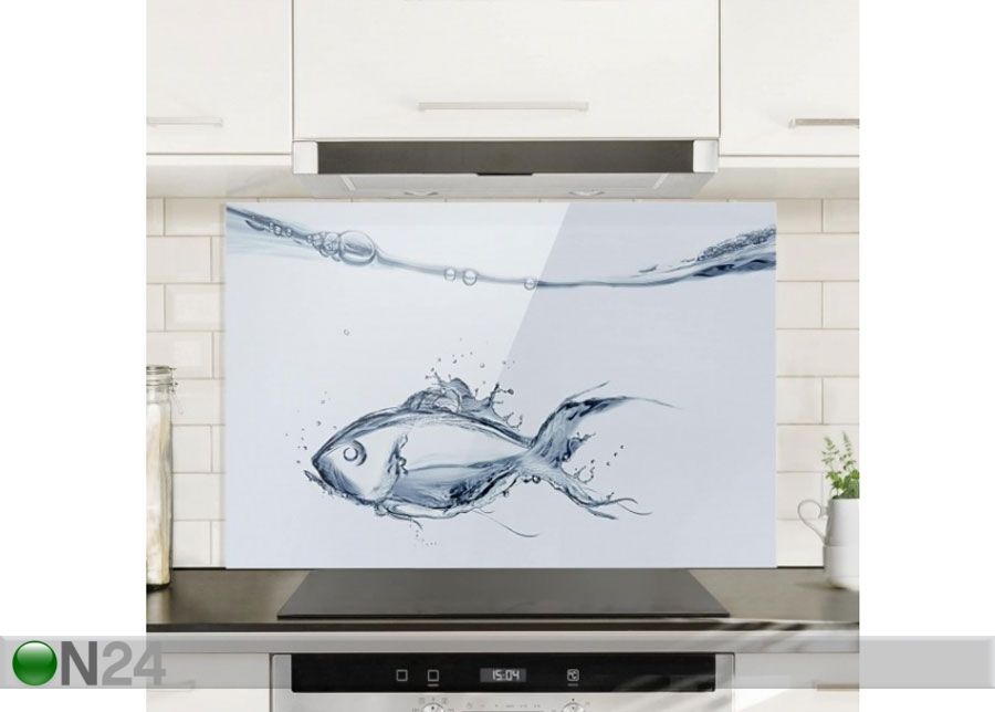 Fotoklaas, köögi tagasein Liquid Silver Fish 40x60 cm suurendatud