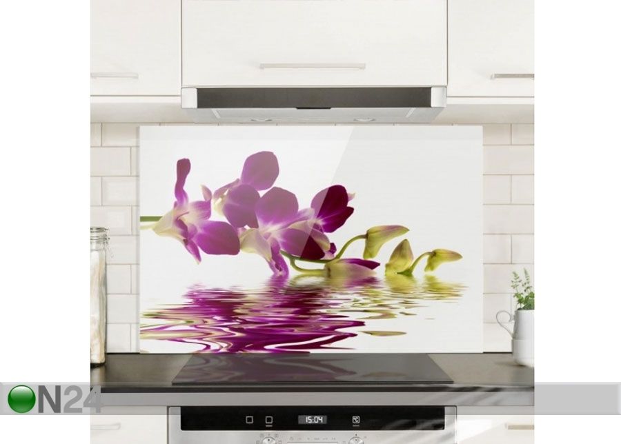 Fotoklaas, köögi tagasein Pink Orchid Waters 40x100 cm suurendatud