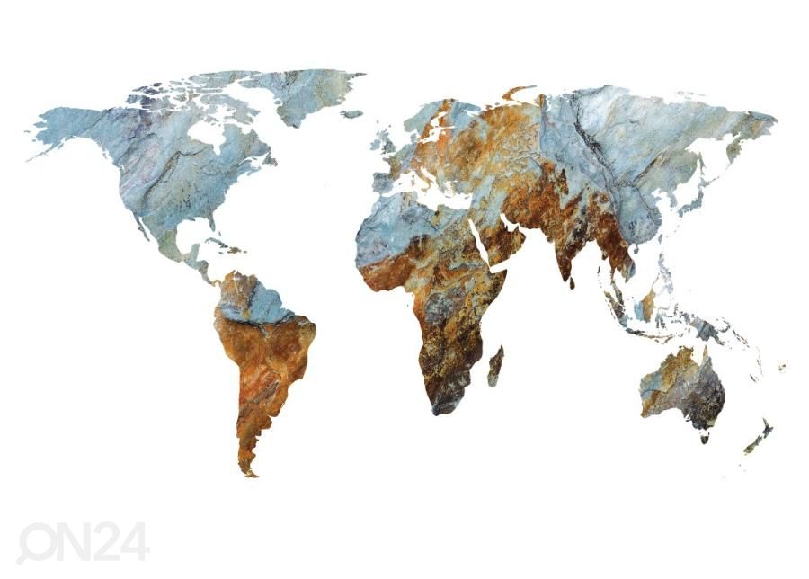 Fototapeet Rock Textured World Map on the White Background 358x254 cm suurendatud
