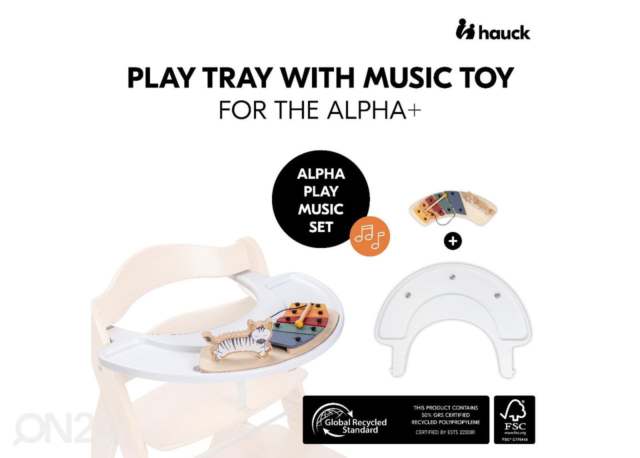 Hauck söötmistooli Play Tray kandik koos mänguasjaga Ksülofon ja sebra suurendatud