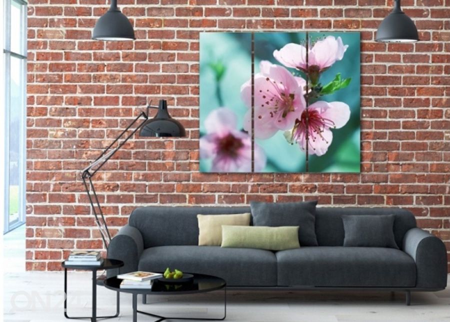 Kolmeosaline seinapilt Cherry blossoms 3D 90x80 cm suurendatud