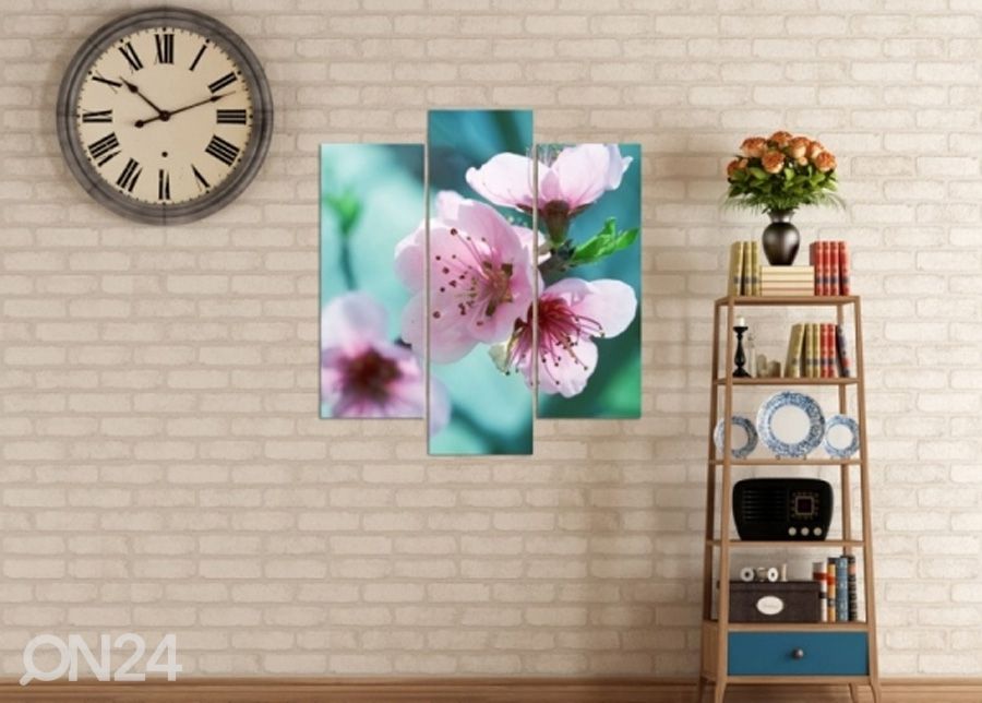 Kolmeosaline seinapilt Cherry blossoms 3D 90x80 cm suurendatud