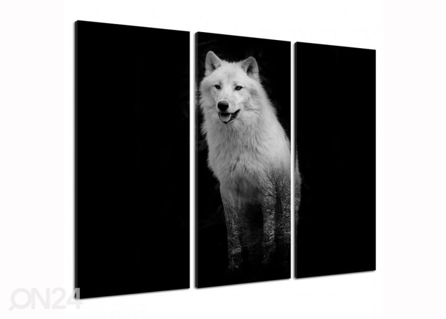 Kolmeosaline seinapilt White Wolf 3D 90x80 cm suurendatud