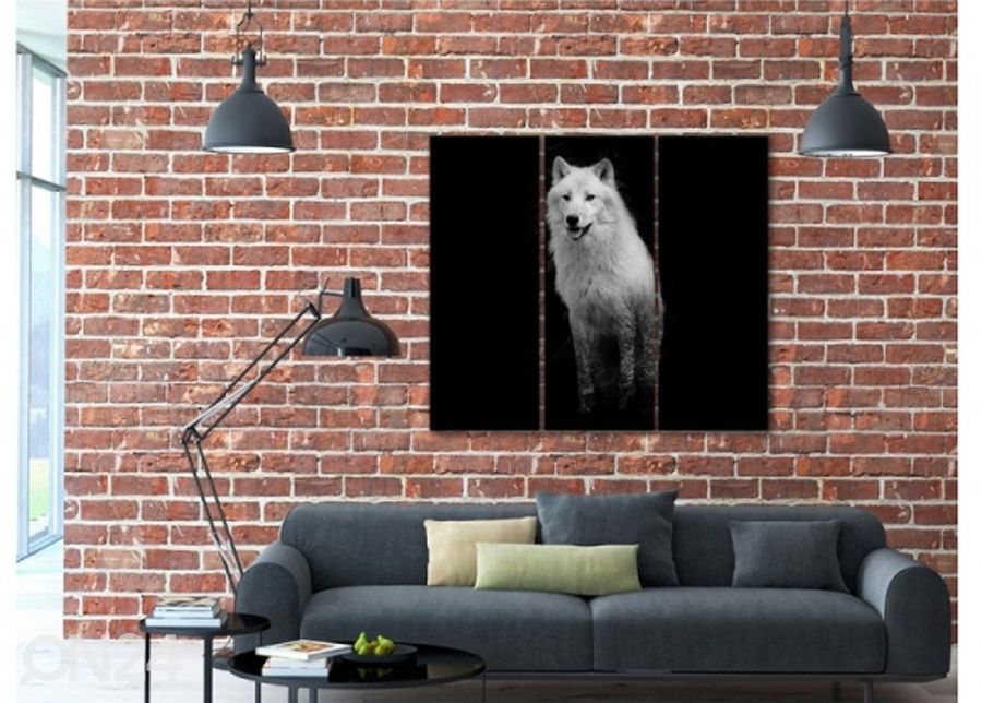 Kolmeosaline seinapilt White Wolf 3D 90x80 cm suurendatud