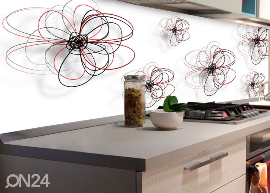 Köögi tagasein Red-black flowers 180x60 cm suurendatud