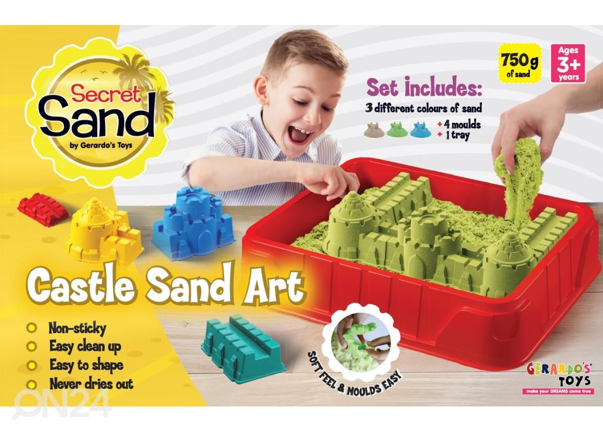 Modelleerimisliiv Lossi komplekt alusega 5 osa Gerardo's Toys Secret Sand 750 g suurendatud