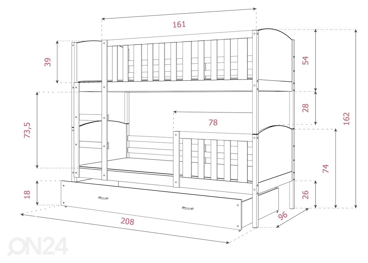 Narivoodi komplekt 90x200 cm suurendatud