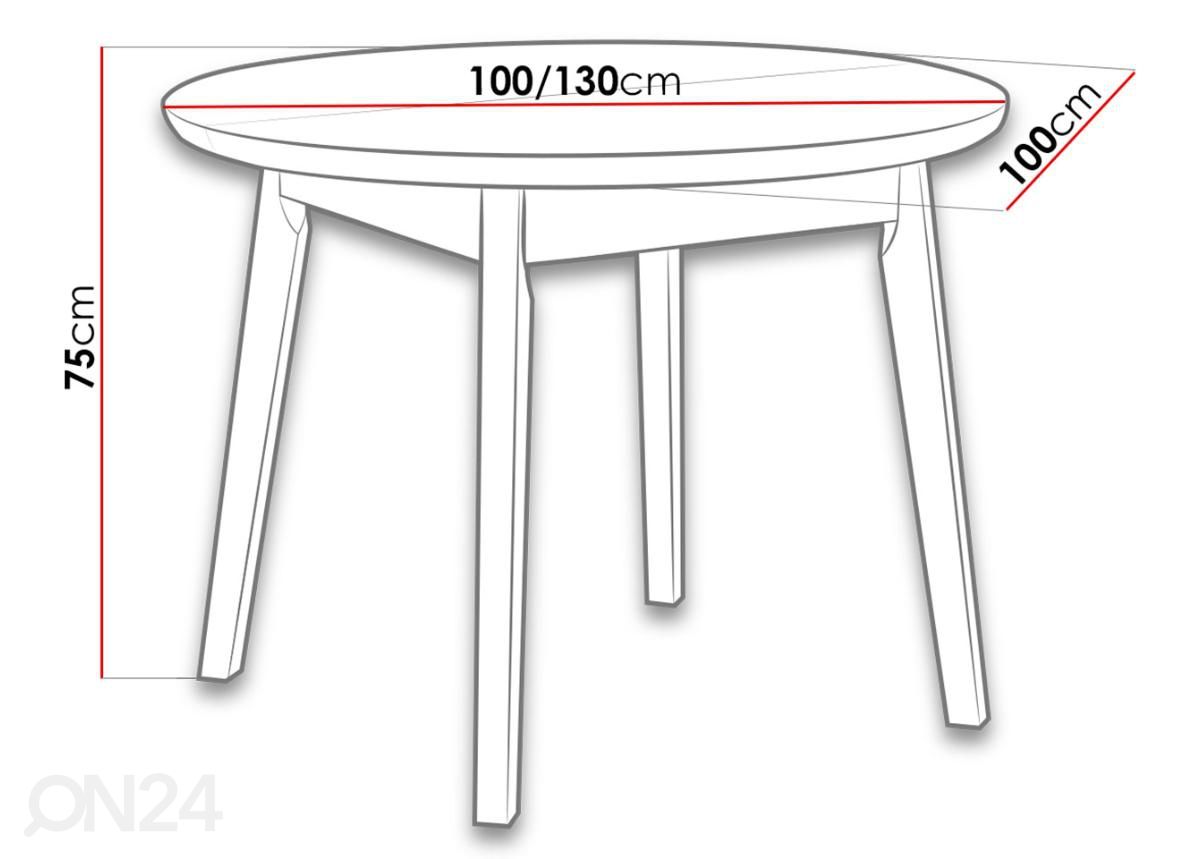 Pikendatav söögilaud 100-130x100 cm + 4 tooli suurendatud