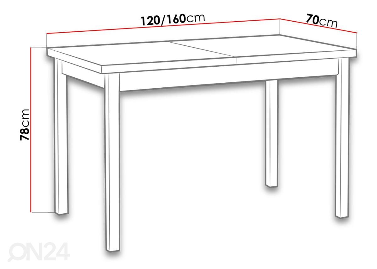 Pikendatav söögilaud 70x120-160 cm + 6 tooli suurendatud