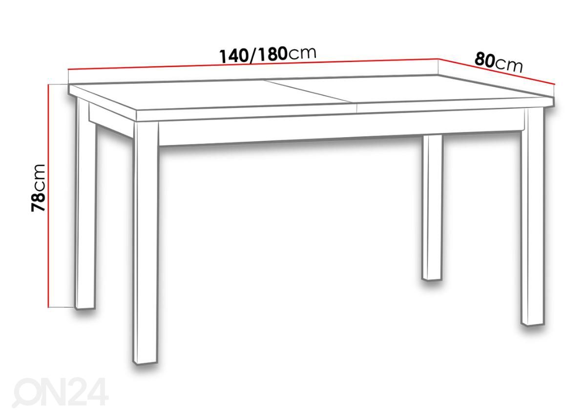 Pikendatav söögilaud 80x140-180 cm+ 4 tooli suurendatud