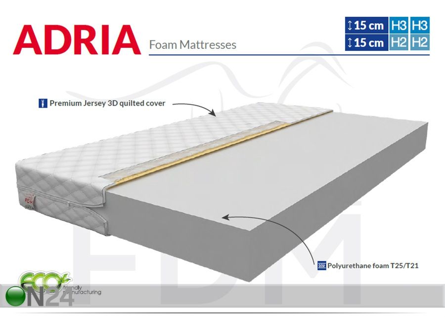 Poroloonmadrats Adria T21 100x200x15 cm suurendatud