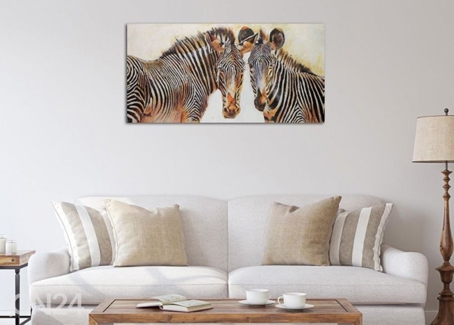 Seinapilt Painted Zebras 3D 100x50 cm suurendatud