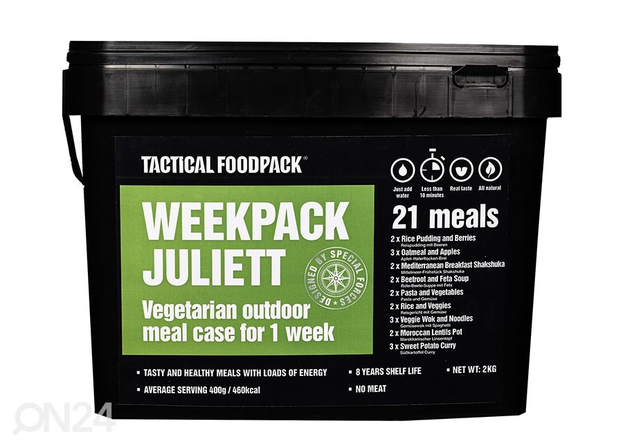 Tactical Foodpack Nädala toiduvarukomplekt lihata Vegan WeekPack Juliett 2010 g suurendatud