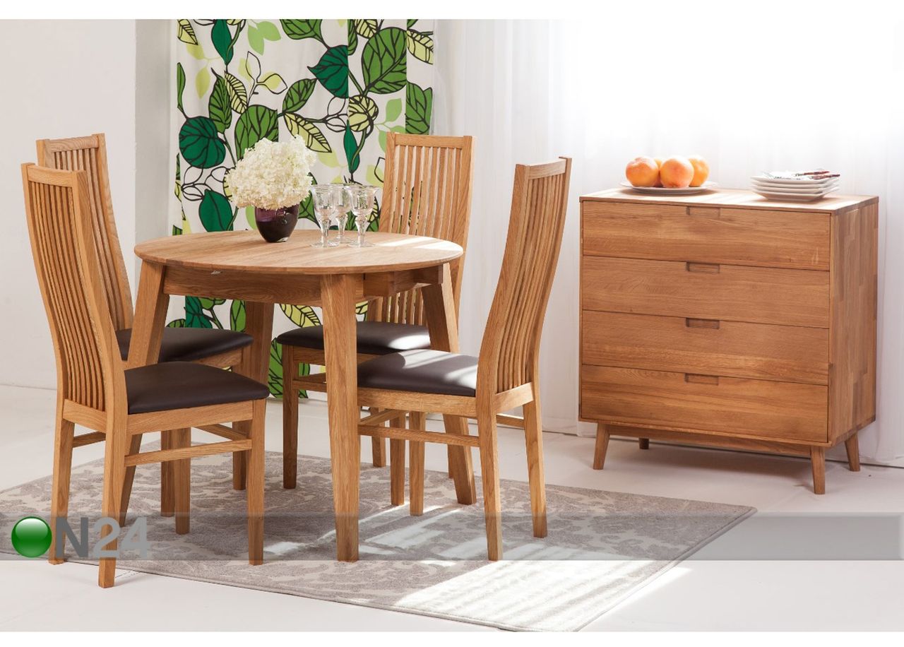 Tammepuust pikendatav söögilaud Basel 110-160x110 cm+ 4 tooli Sandra suurendatud