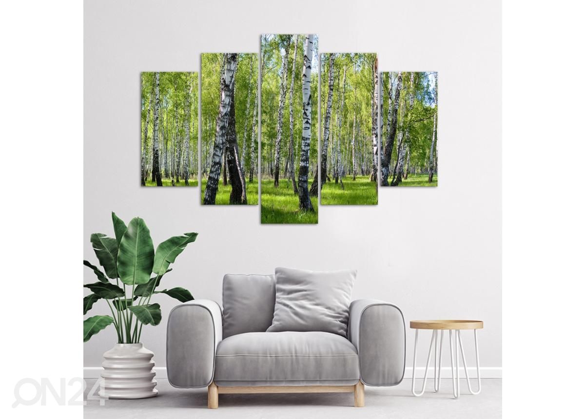 Viieosaline seinapilt Birch trees 150x100 cm suurendatud