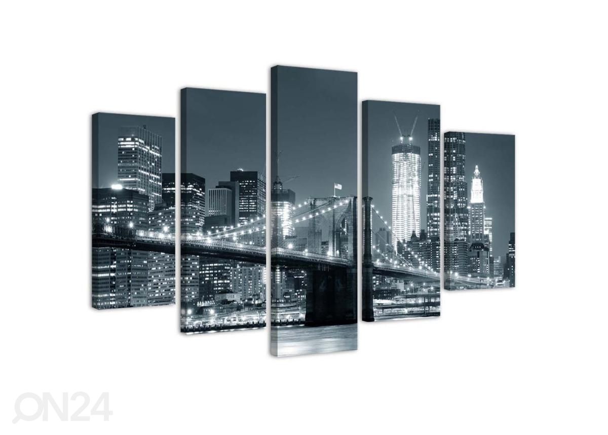 Viieosaline seinapilt Black and white Brooklyn Bridge 100x70 cm suurendatud