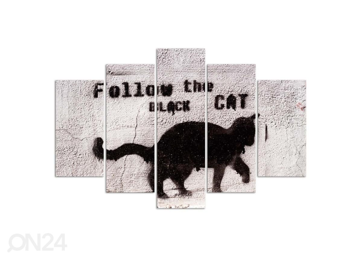 Viieosaline seinapilt Black cat 100x70 cm suurendatud