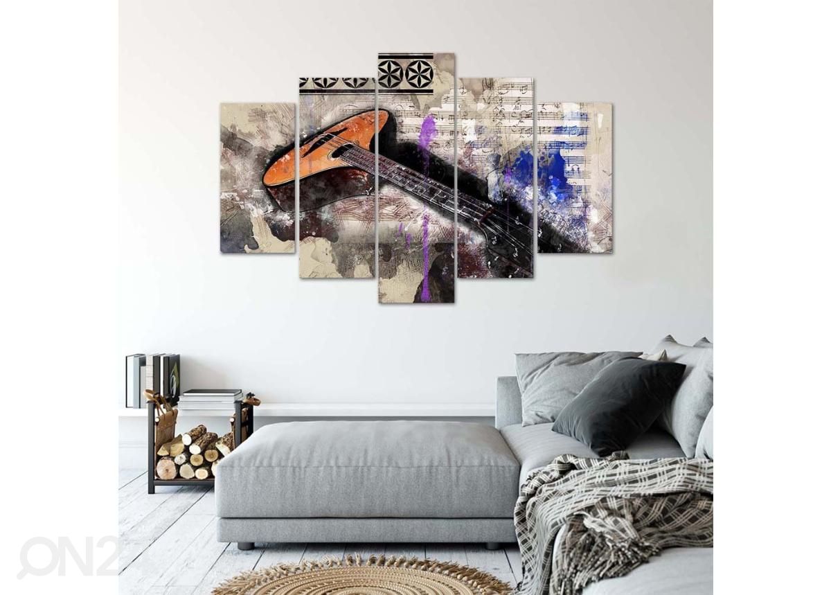 Viieosaline seinapilt Guitar - abstraction 100x70 cm suurendatud