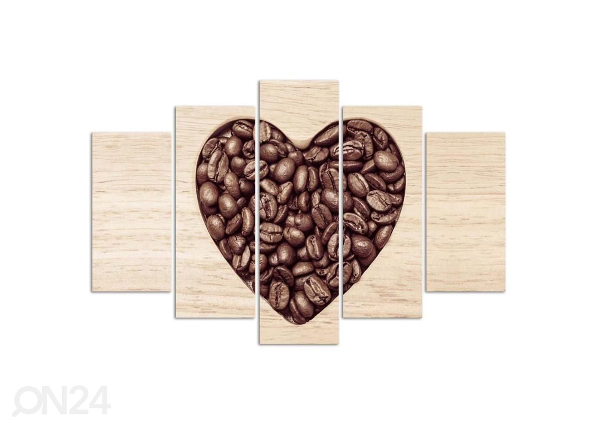Viieosaline seinapilt Heart of Coffee 100x70 cm suurendatud