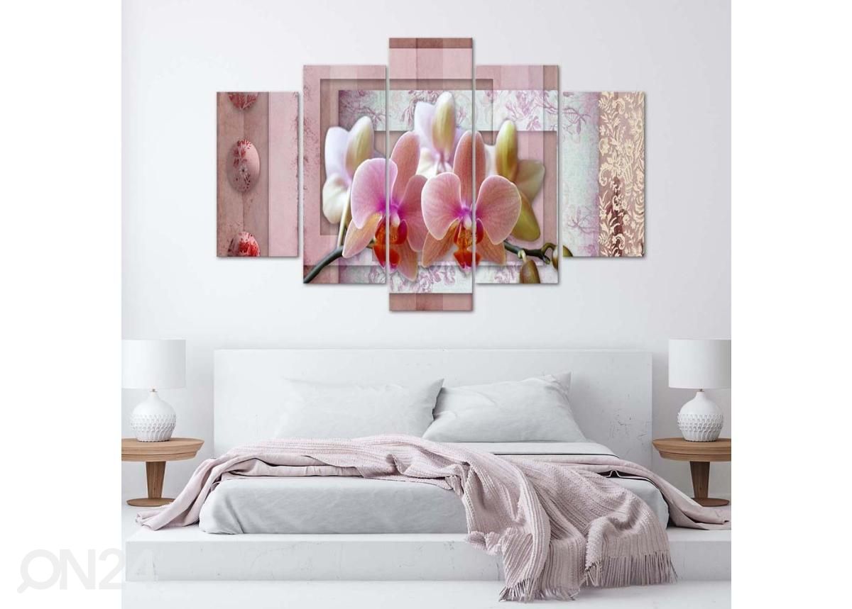 Viieosaline seinapilt Pink Orchid 100x70 cm suurendatud