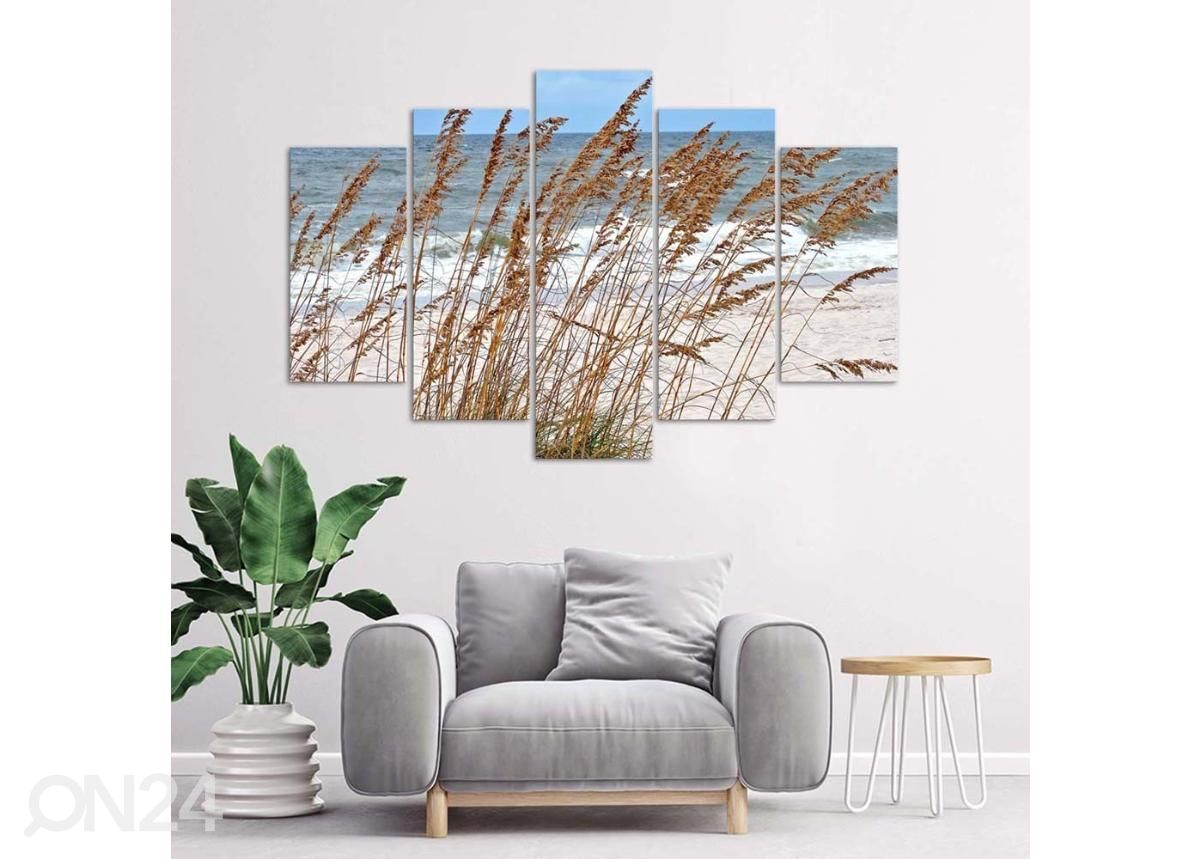 Viieosaline seinapilt Reeds by the Sea 150x100 cm suurendatud