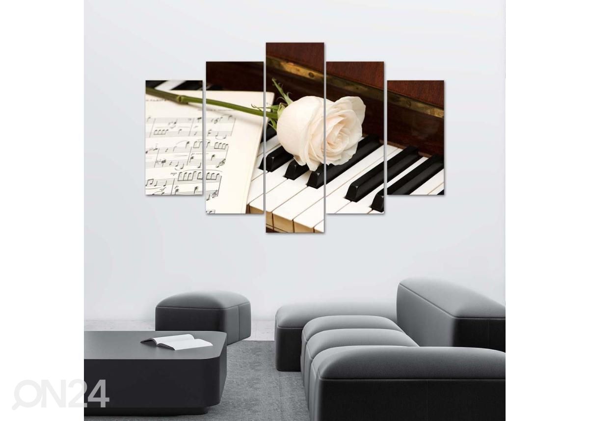 Viieosaline seinapilt Rose on Piano 150x100 cm suurendatud