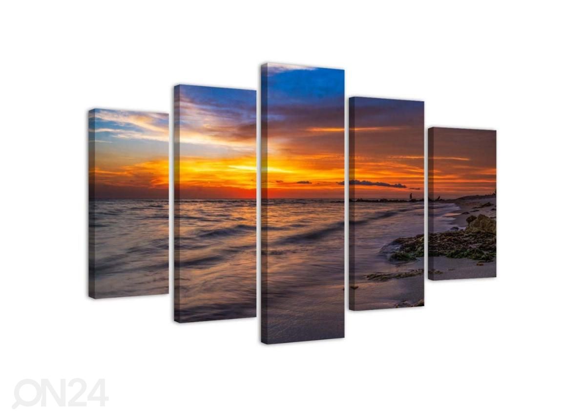Viieosaline seinapilt Sunset on the Beach 100x70 cm suurendatud