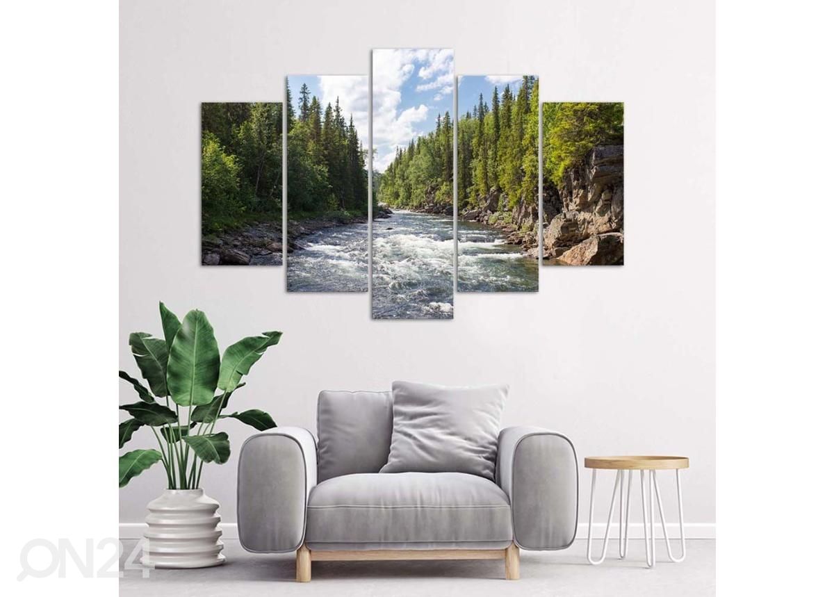Viieosaline seinapilt Vinyl river in the forest 100x70 cm suurendatud