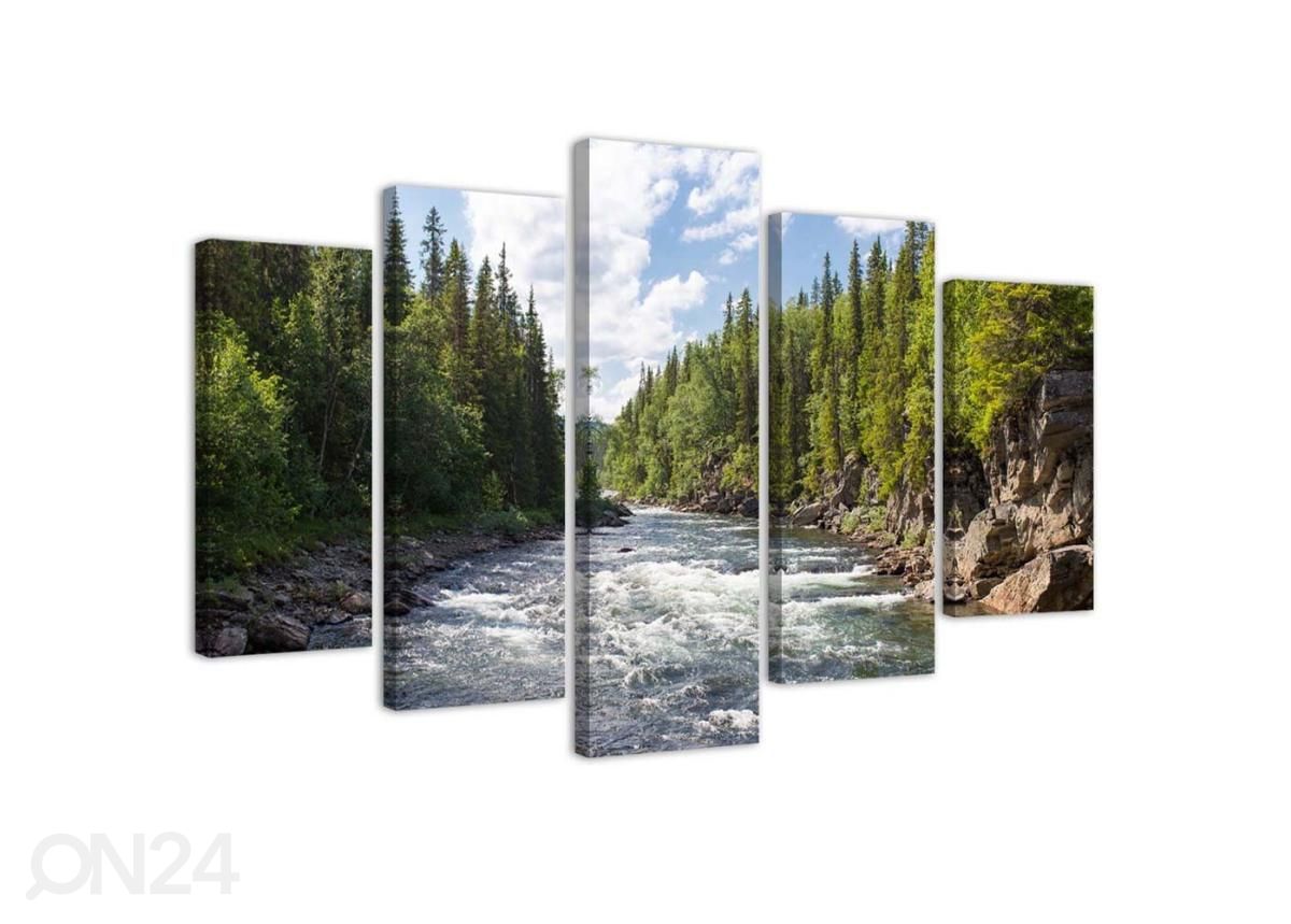 Viieosaline seinapilt Vinyl river in the forest 100x70 cm suurendatud