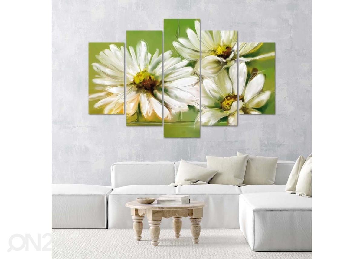 Viieosaline seinapilt White Flowers 100x70 cm suurendatud
