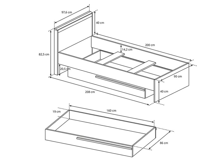 Voodi 90x200 cm suurendatud