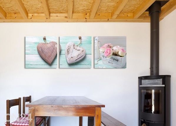 Kolmeosaline seinapilt Wooden hearts