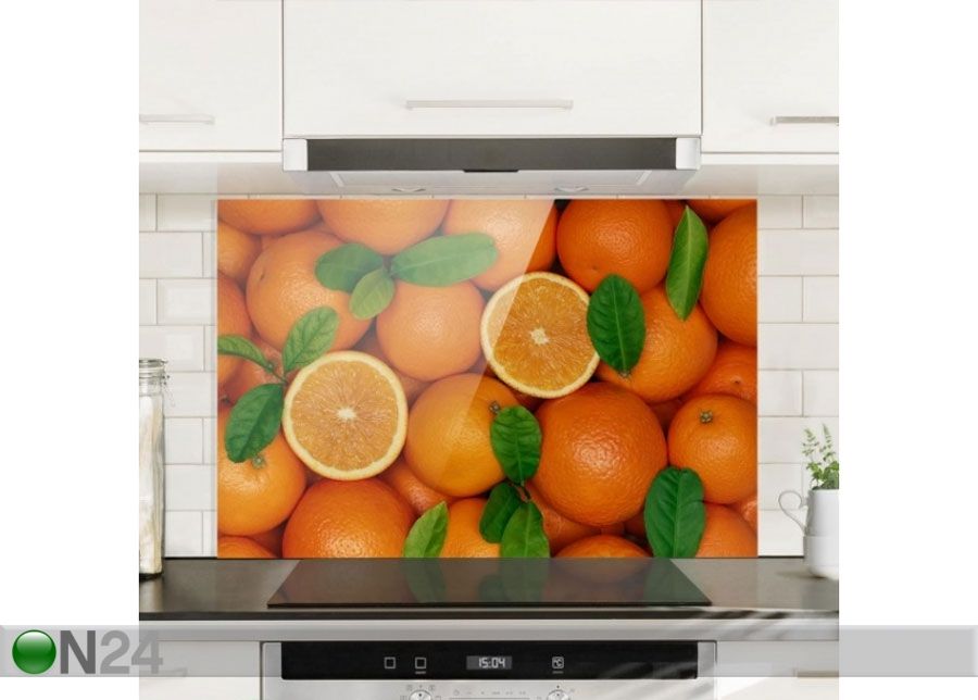 Fotoklaas, köögi tagasein Juicy Oranges 59x120 cm suurendatud