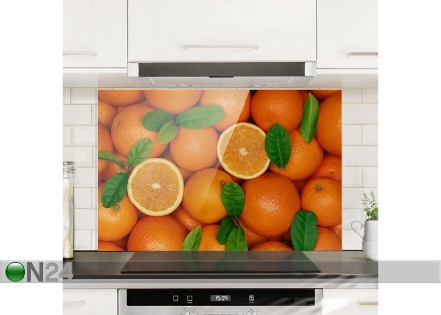 Fotoklaas, köögi tagasein Juicy Oranges 59x60 cm suurendatud