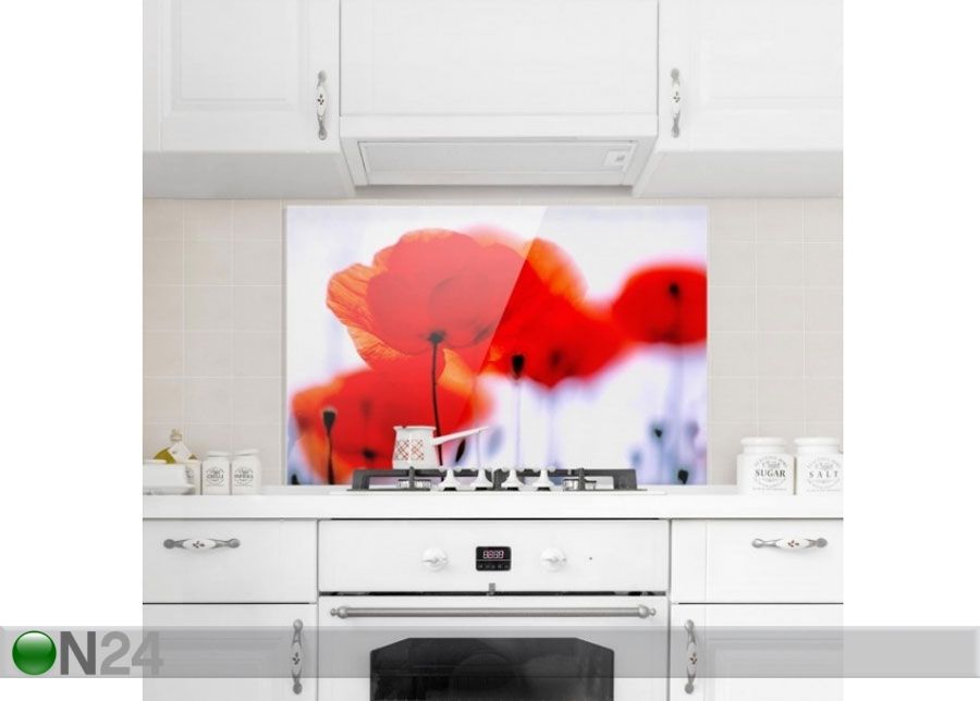 Fotoklaas, köögi tagasein Magic Poppies 1, 40x60 cm suurendatud