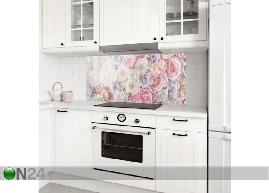 Fotoklaas, köögi tagasein Pastel Paper Art Roses 1, 40x60 cm suurendatud