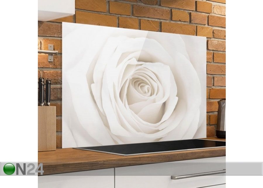 Fotoklaas, köögi tagasein Pretty White Rose 1, 40x60 cm suurendatud