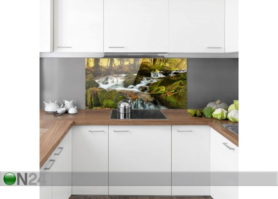 Fotoklaas, köögi tagasein Waterfall Autumnal Forest 40x80 cm suurendatud